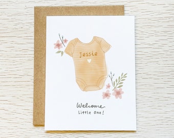 Welcome Little One Card for Baby Boy Girl/Cute Congratulations Announcement/Personalized New Baby Shower Cards for Nephew Niece/2023 2024