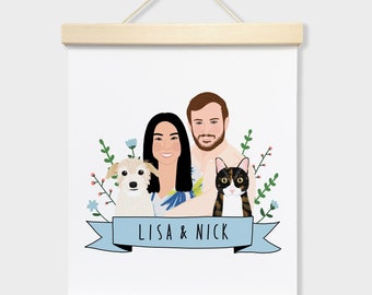 Custom Family Portrait Print/Sentimental Gifts for Sister/Caricature Drawing from Photo/Cute Gifts for Parents/Cute Father's Day Gift 2024