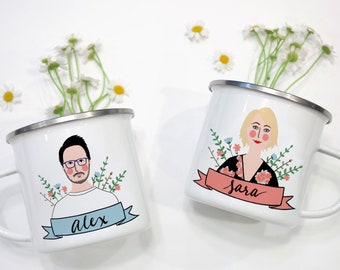 Custom Couple Portrait From Photo/Personalized Gifts for Her/Newly Engaged Mugs/Unique Wedding Gift/Husband and Wife Valentine's Day 2024