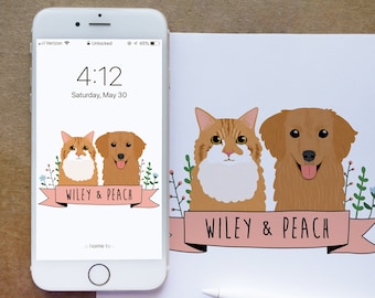 Custom Pet Portrait Lockscreen/Custom Wallpaper for Phone/New Pet Gifts/Dog Mom Gift Personalized/Dog Wallpaper/Cat Wallpaper Cute