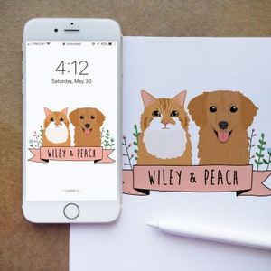 Custom Pet Portrait Lockscreen/Custom Wallpaper for Phone/New Pet Gifts/Dog Mom Gift Personalized/Dog Wallpaper/Cat Wallpaper Cute image 1