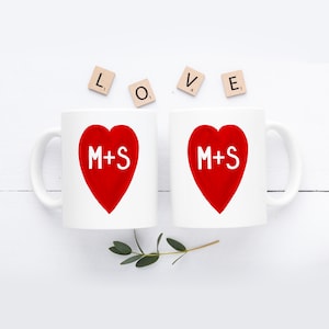 Custom couple mug/Custom Couple Initial Mug Set/Personalized Wedding Gift/Heart Gift for Her/Valentine's Day Gift Idea 2024/Girlfriend Gifts Mug set of two