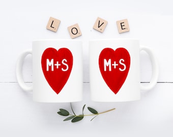 Custom couple mug/Custom Couple Initial Mug Set/Personalized Wedding Gift/Heart Gift for Her/Valentine's Day Gift Idea 2024/Girlfriend Gifts