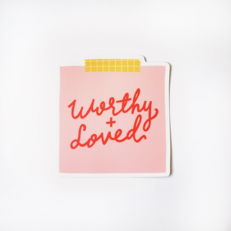 Worthy and Loved Sticker/Water Bottle Sticker Pink/Christian image 0