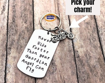 Ride Safe Keychain: Guardian Angel Biker Gift, Motorcycle Charm