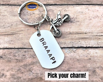 BRAAP! Racing Keychain, Motocross Gift, Gift for Him, Dirt Bike Keychain, Boyfriend Gift, Racing Gift, Men's Key ring