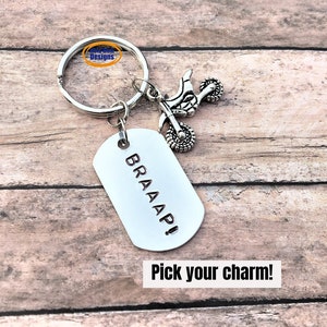 BRAAP! Racing Keychain, Motocross Gift, Gift for Him, Dirt Bike Keychain, Boyfriend Gift, Racing Gift, Men&#39;s Key ring