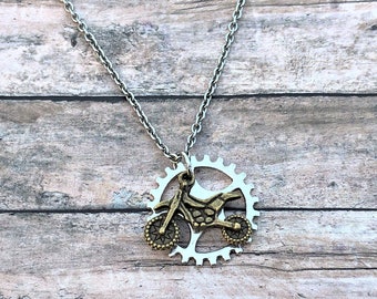 Bronze Dirt Bike Necklace, Motocross Jewelry, Dirt Bike Jewelry, Motocross Gift, Dirt Track Racing, Racing Girl, Racing Jewelry