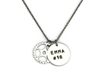 Personalized Motocross Necklace - Dirt Track Racing - Motocross - Name Necklace - Dirt Bike - Moto Mom - Gift for Her - Sprocket Jewelry