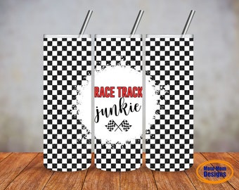 Race Track Junkie Tumbler, Checkered, Racing Cup, Tumbler with Straw, Travel Mug, Motocross Gift, Dirt Bike, Moto Girlfriend, Race Wife