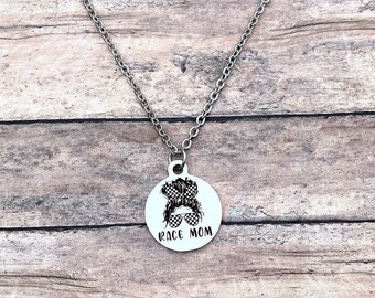 Race Mom Necklace, Motocross Jewelry, Charm Necklace, Dirt Track Racing, Gift for Her, Dirt Track Racing, Silver Necklace, Messy Bun