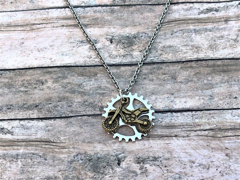 Bronze Dirt Bike Necklace Motocross Jewelry Dirt Bike Etsy
