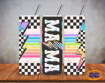 Mama Tumbler - Race Mom - Checkered Tumbler - Skinny Tumbler - Travel Cup - Mom Gift - To Go Cup - Tumbler with Straw - Motocross Mom