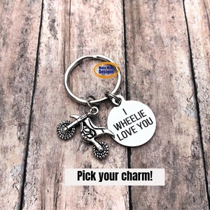 Motocross Keychain - Anniversary Gift for Him - Dirt Bike - Motocross Gifts - Dirt Track Racing - Gift for Him - I Wheelie Love You