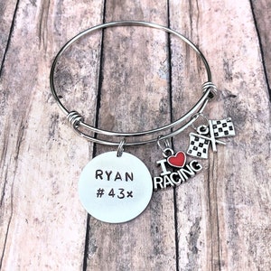 Personalized Racing Bracelet, Racing Jewelry, Gift for Her, Dirt Track Racing, Personalized Gift, Charm Bracelet, I Love Racing