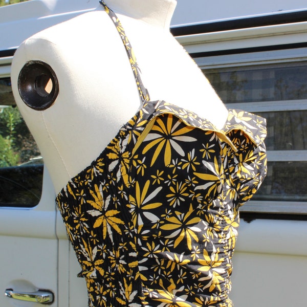 Moving Sale - 50% off coupon code- Vintage 50's Par-form Novelty Floral Burst Swimsuit OnePiece S 34 Rockabilty Pin Up