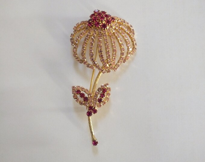 Vintage Pink Rhinestone Flower Brooch by Weiss 50s Etsy