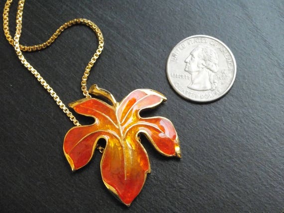 Vintage Unsigned Orange Fall Maple Leaf Necklace - image 6