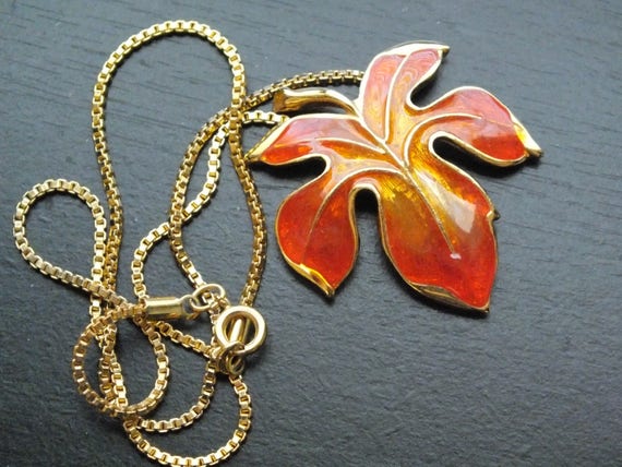 Vintage Unsigned Orange Fall Maple Leaf Necklace - image 5