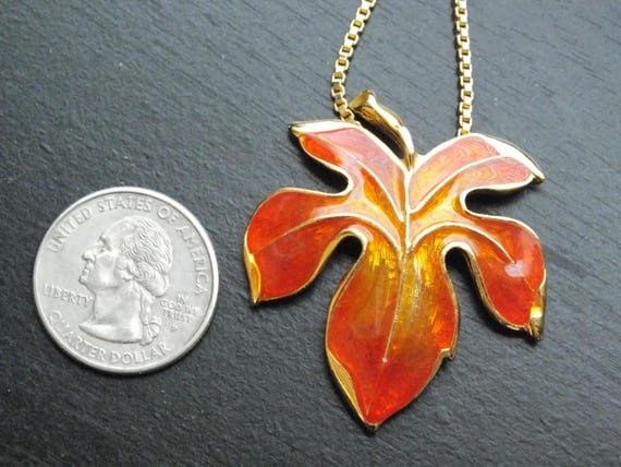 Vintage Unsigned Orange Fall Maple Leaf Necklace - image 3