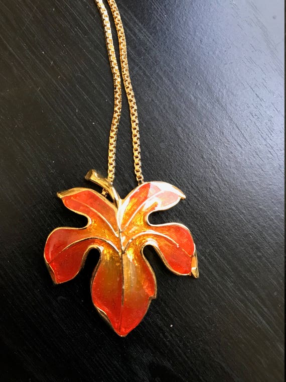 Vintage Unsigned Orange Fall Maple Leaf Necklace - image 7