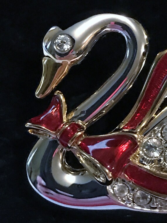 Vintage Signed Swarovski Swan with Bow Brooch - image 2