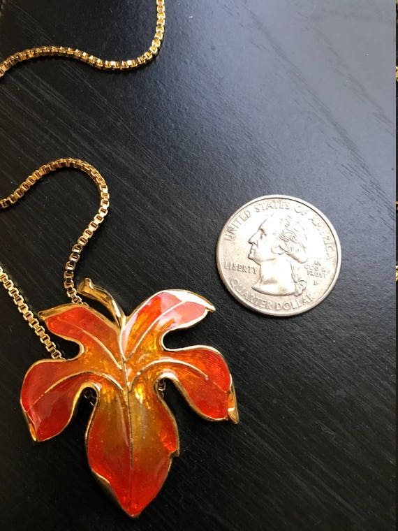 Vintage Unsigned Orange Fall Maple Leaf Necklace - image 10