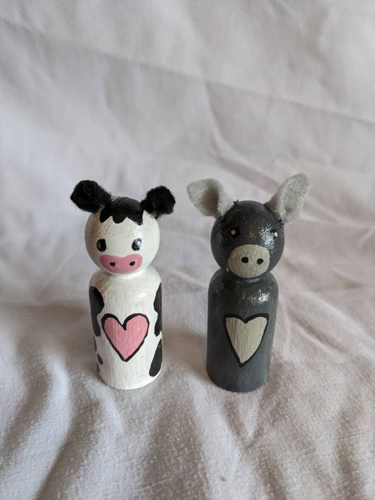 Peg People Cow & Donkey Set Etsy