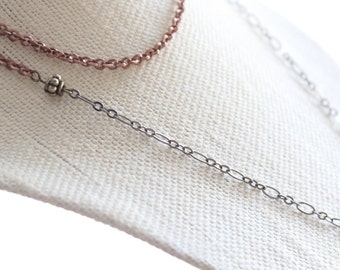 Mixed Metal Gunmetal Chain with Antique Brass Connector and Antique Copper Rollo Chain Necklace/Lanyard with Lobster Claw Clasp--CH004C