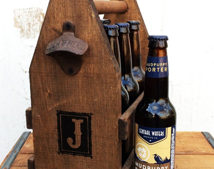 Personalized Men's Gift Wooden Beer Carrier for Six 12oz Bottles, Alternative Father's Day Gift