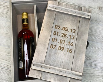 Anniversary Dates Personalized Wooden Wine or Whiskey Glass Gift Box