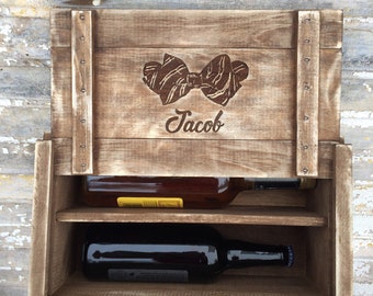 Groomsman Gift Custom Beer or Whisky Box With Bow Tie