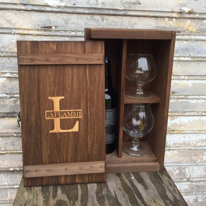 Personalized Wooden Wine or Whiskey Bottle and Glassware Gift Box