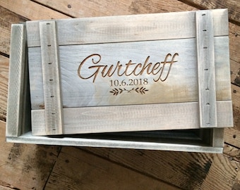 Wedding Personalized Wooden Wine Box for Two Bottles of Wine, Whiskey or Beer