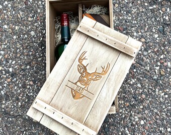 Stag Father's Day Rustic Personalized Wooden Whiskey Gift Box Stash Box