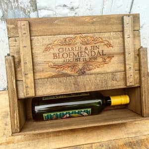 Wedding Personalized Wooden Wine Box for Two Bottles of Wine, Whiskey or Beer