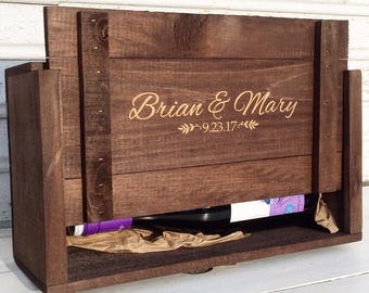 Personalized Wine Box  for Weddings Ceremonies and Anniversary Gifts Holds Two Wine Bottles