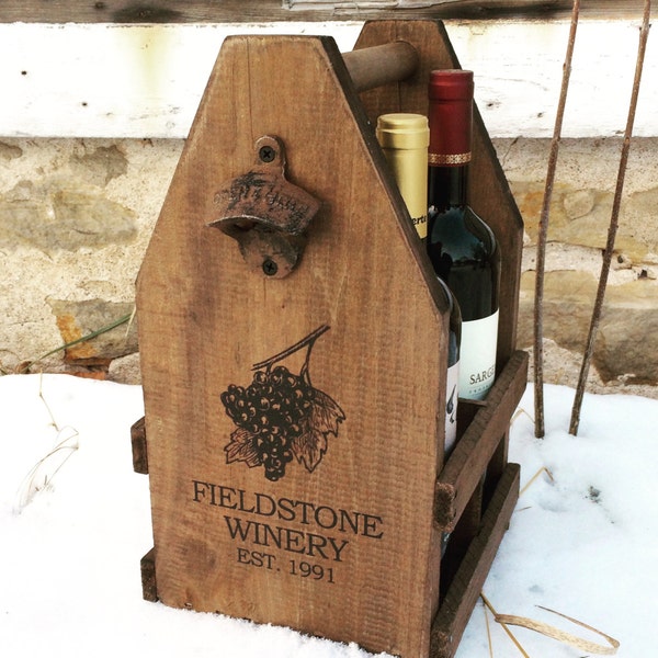 Custom Wood Wine Carrier Crate for 4 750ml Bottles