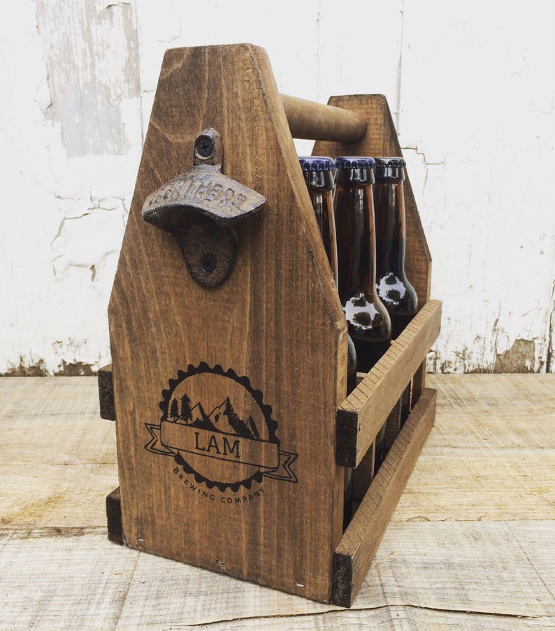 Personalized 6 Pack Wooden Beer Caddy or Condiment Tote, Unique Father's Day Gift image 7