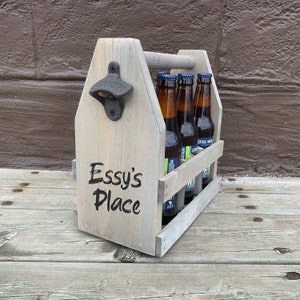BBQ Rustic 12oz Six Pack Wooden Beer Caddy Tote With Bottle Opener, Beer Storage image 6