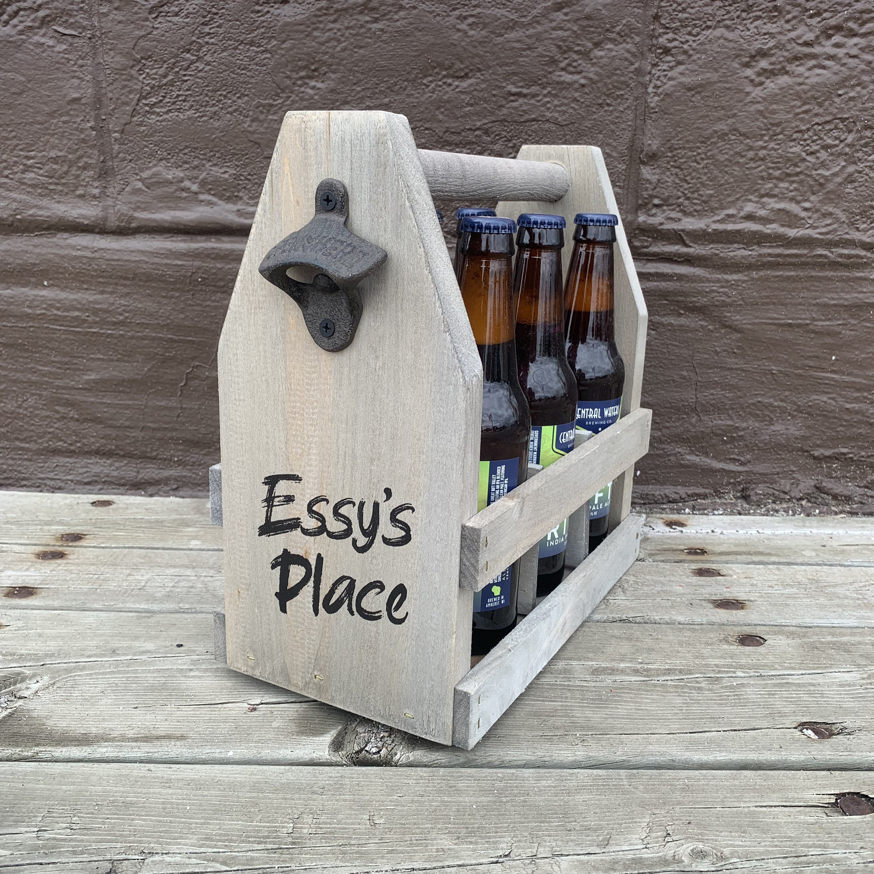 BBQ Rustic 12oz Six Pack Wooden Beer Caddy Tote With Bottle Etsy Canada