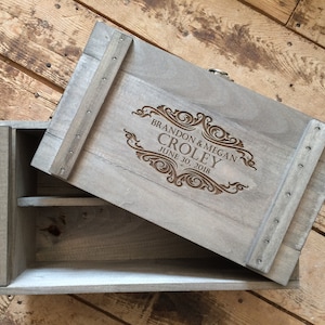 Personalized RUSH Order Time Capsule Wedding Wine Box With Central Divider