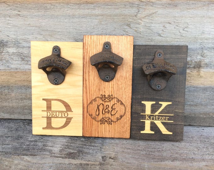 Personalized Men's Gift Beer Bottle Opener Wall Mount for Father's Day