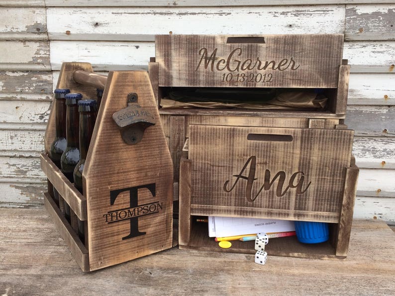 Men's Wooden Six Pack Beer Caddy Personalized With Bottle Opener image 10