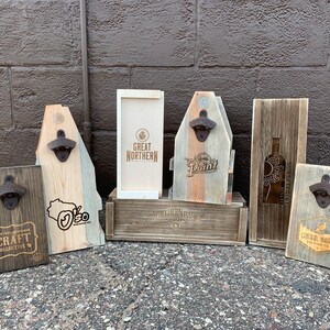 BBQ Rustic 12oz Six Pack Wooden Beer Caddy Tote With Bottle Opener, Beer Storage image 10