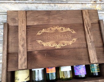Six Bottle Personalized Wood Wine Box 22"x13"x4"