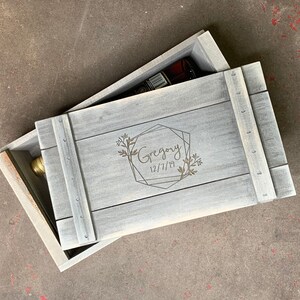 Personalized Gift For Couple Two Bottle Wine Box, First Anniversary Memory Storage Box image 2