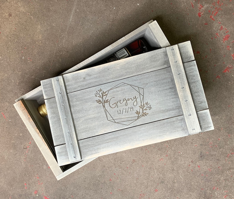 Personalized Gift For Couple Two Bottle Wine Box, First Anniversary Memory Storage Box image 2