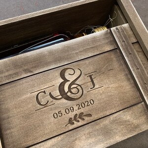 Personalized Gift For Couple Two Bottle Wine Box, First Anniversary Memory Storage Box image 9