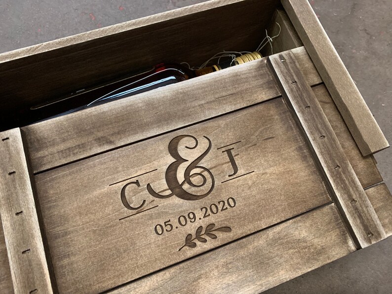 Personalized Gift For Couple Two Bottle Wine Box, First Anniversary Memory Storage Box image 9